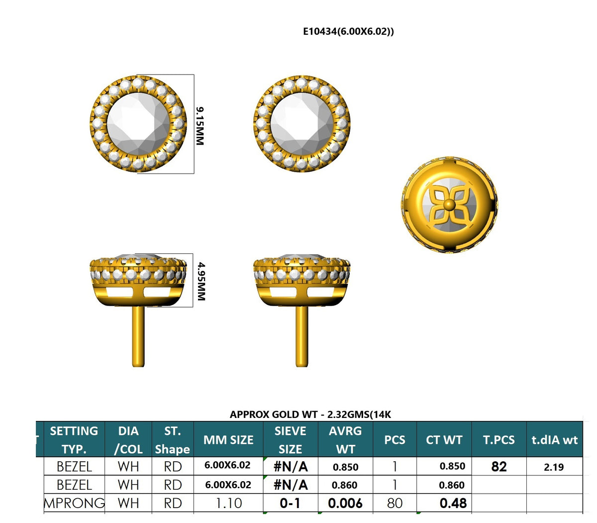 Lab-Grown Round Diamond Luxe Back Earrings - 14KT Yellow Gold