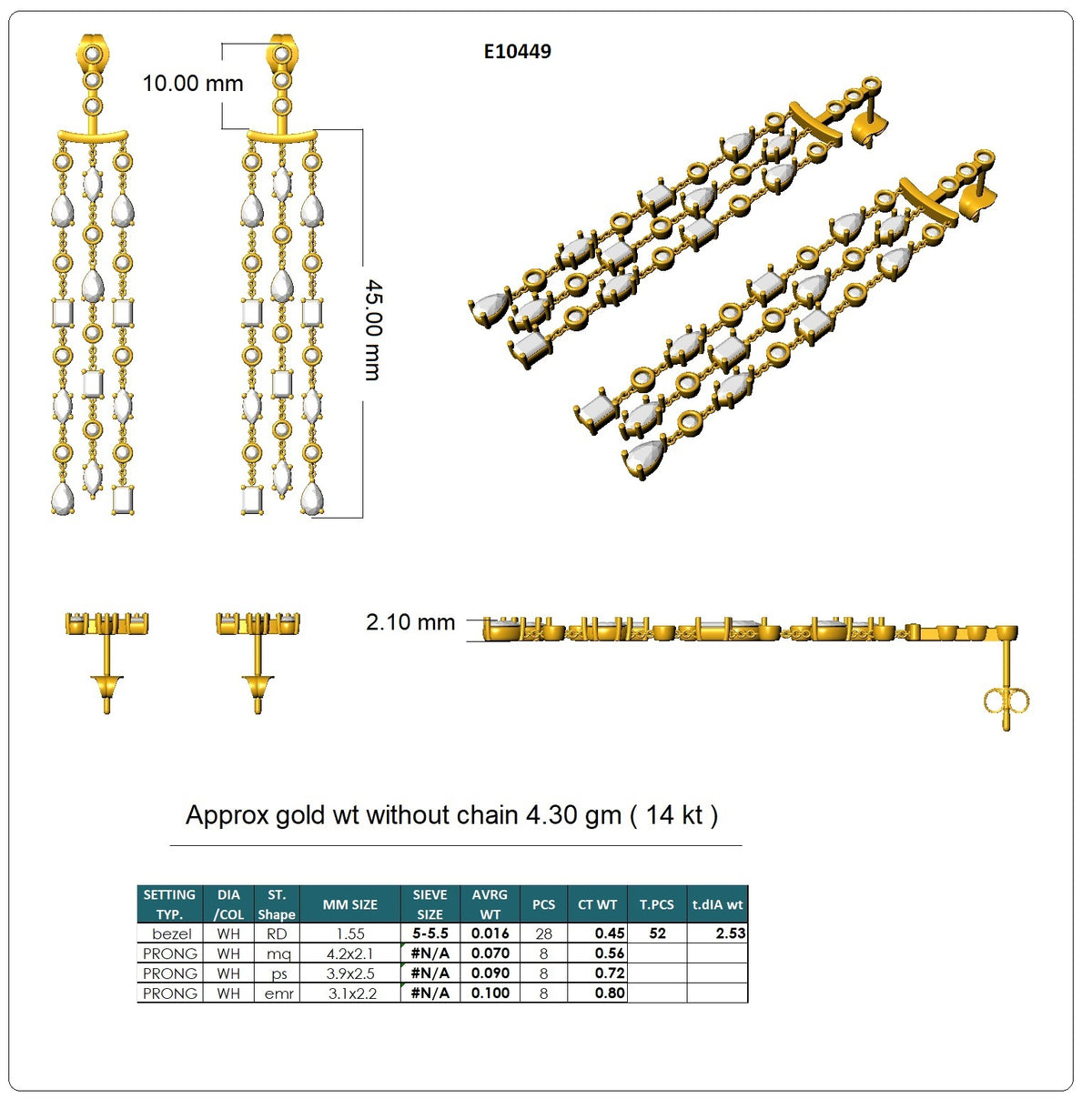 Multi-Shape Lab-Grown Diamond Luxe Back Earrings - 14KT Yellow Gold