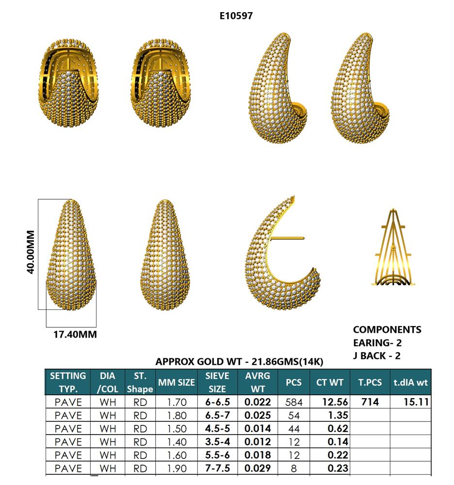 Lab-Grown Round Diamond Luxe Back Earrings - 14KT Yellow Gold