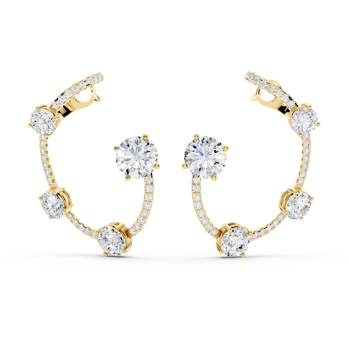 Round Lab-Grown Diamond Luxe Back Earrings - 14KT Yellow Gold