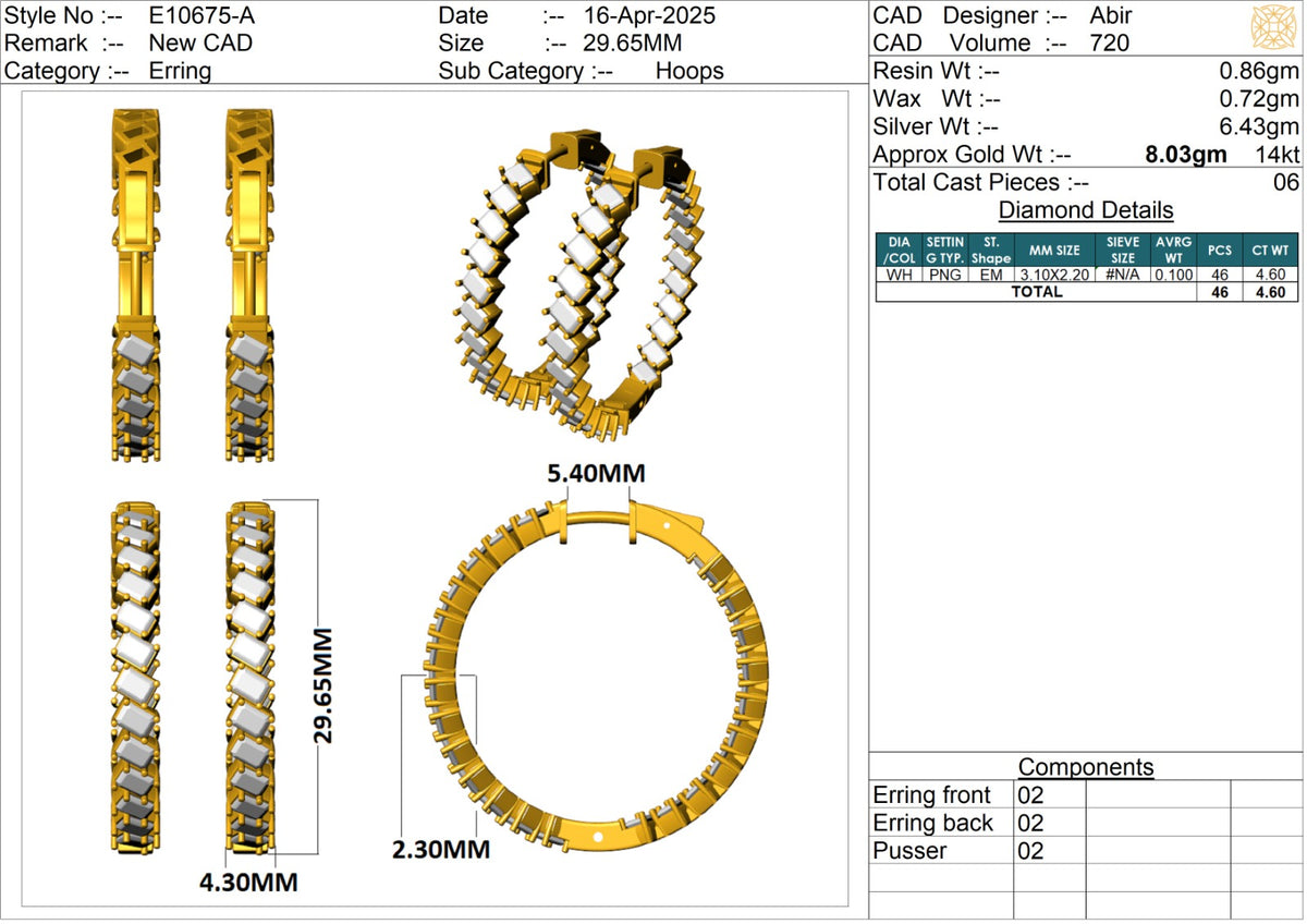 Emerald Cut Lab-Grown Diamond Luxe Back Earrings - 14KT Yellow Gold