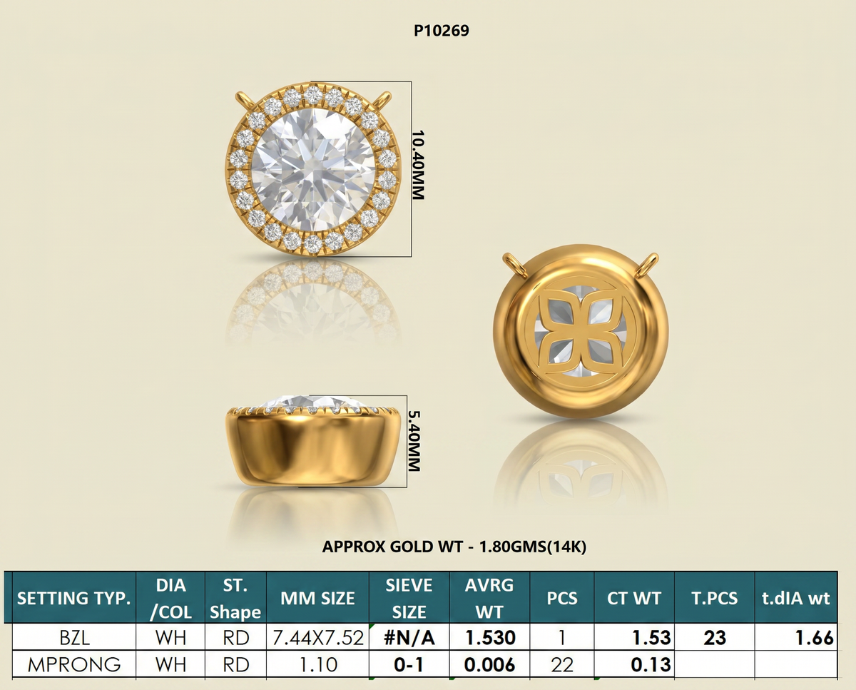 Moissanite Style Diamond Pendant p10269 - Yellow Gold