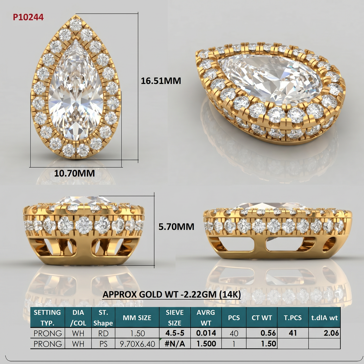 Moissanite Style Diamond Pendant p10244 - Yellow Gold