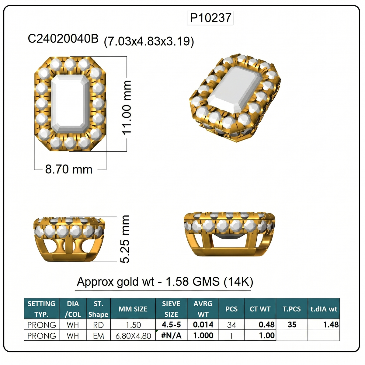 Moissanite Style Diamond Pendant p10237 - Yellow Gold