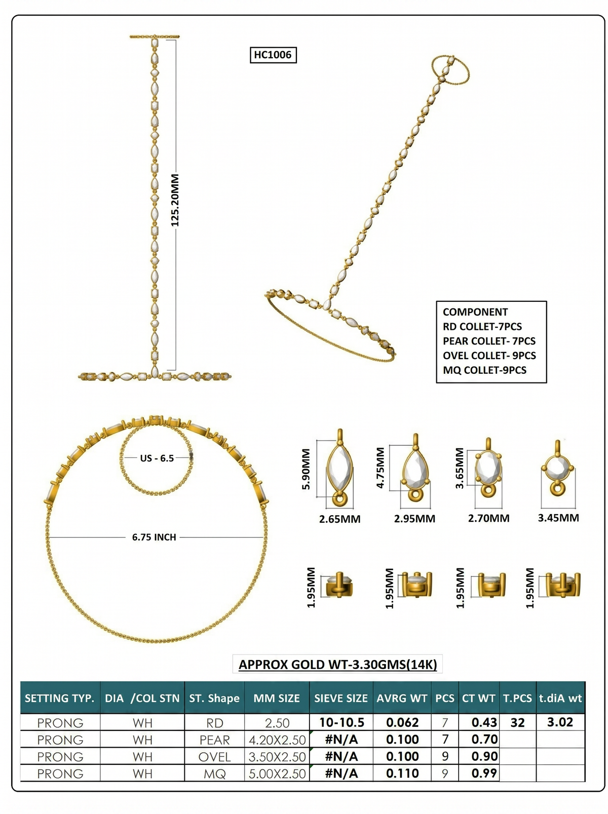 Multi-Shape Diamond Hand Chain Bracelet - Yellow Gold