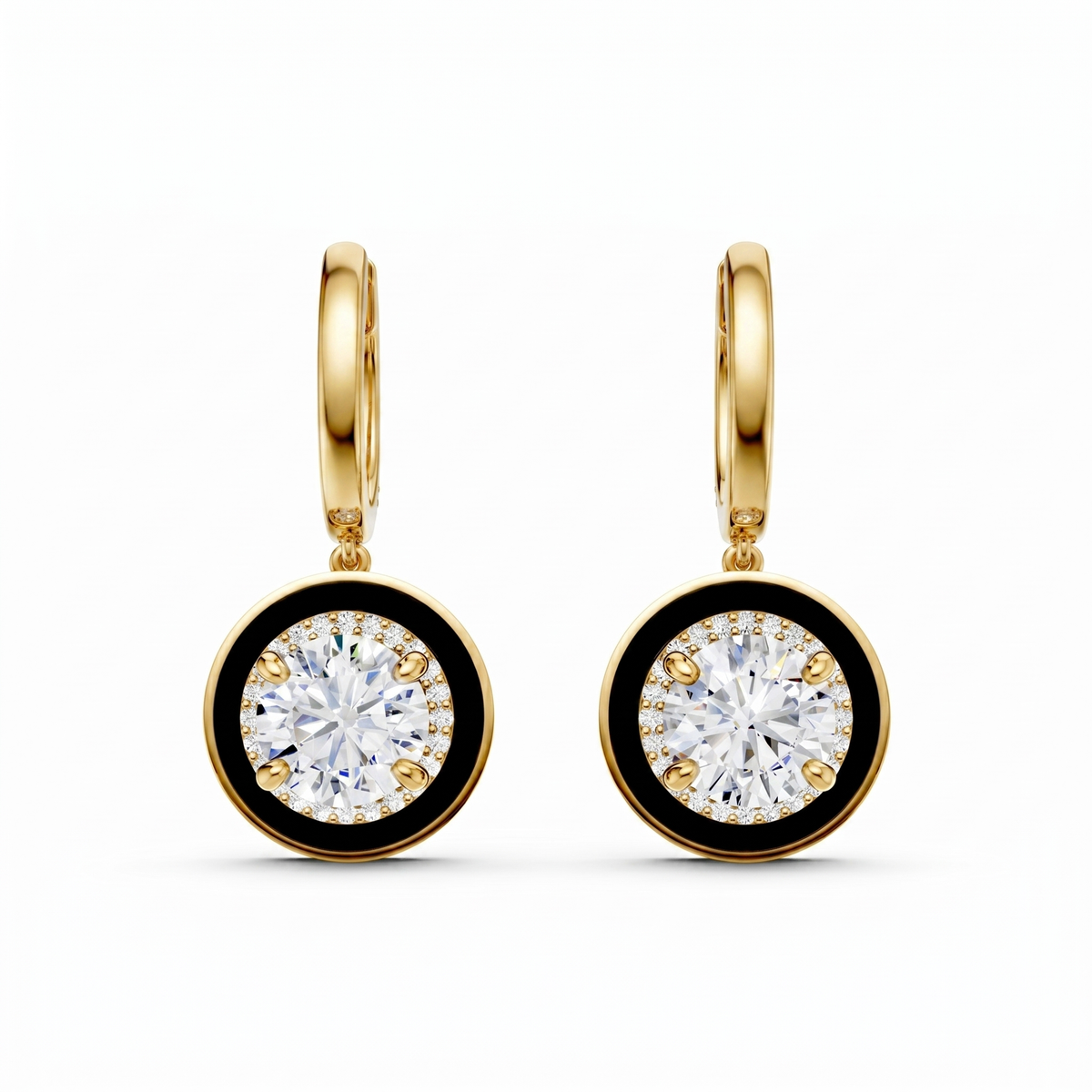 Classic Silver CZ Statement Back Earrings - Yellow Gold