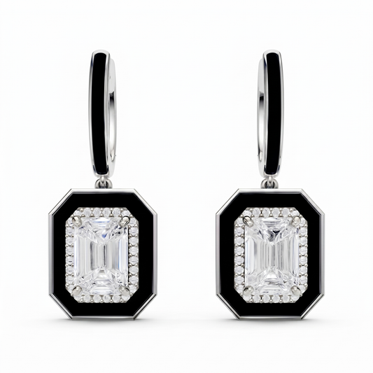 Emerald Silver CZ Statement Back Earrings - White Gold