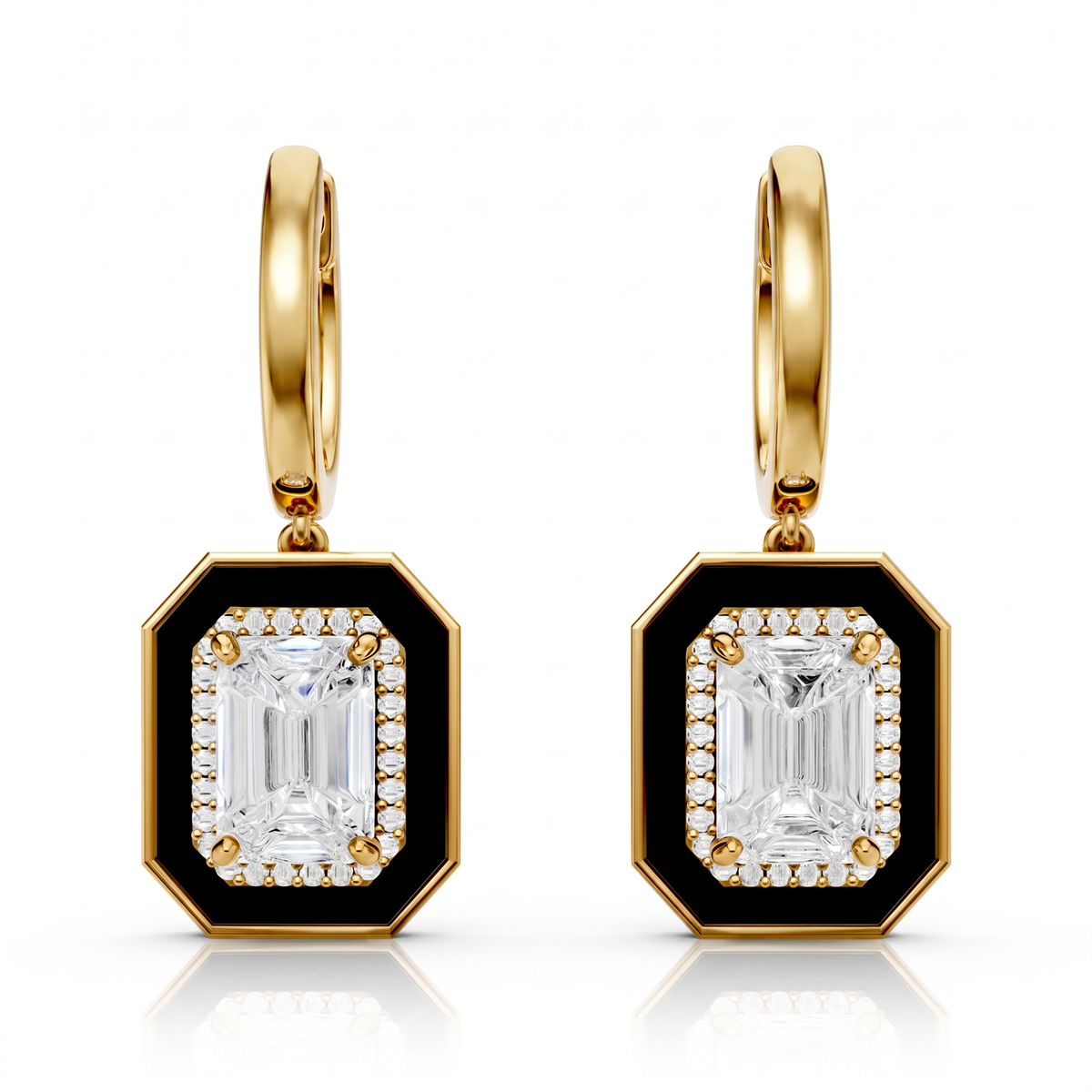 Emerald Silver CZ Statement Back Earrings - Yellow Gold