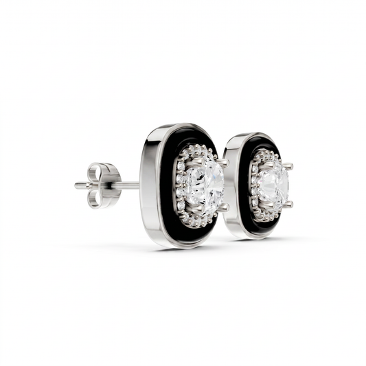 Cushion Silver CZ Luxe Back Earrings - White Gold
