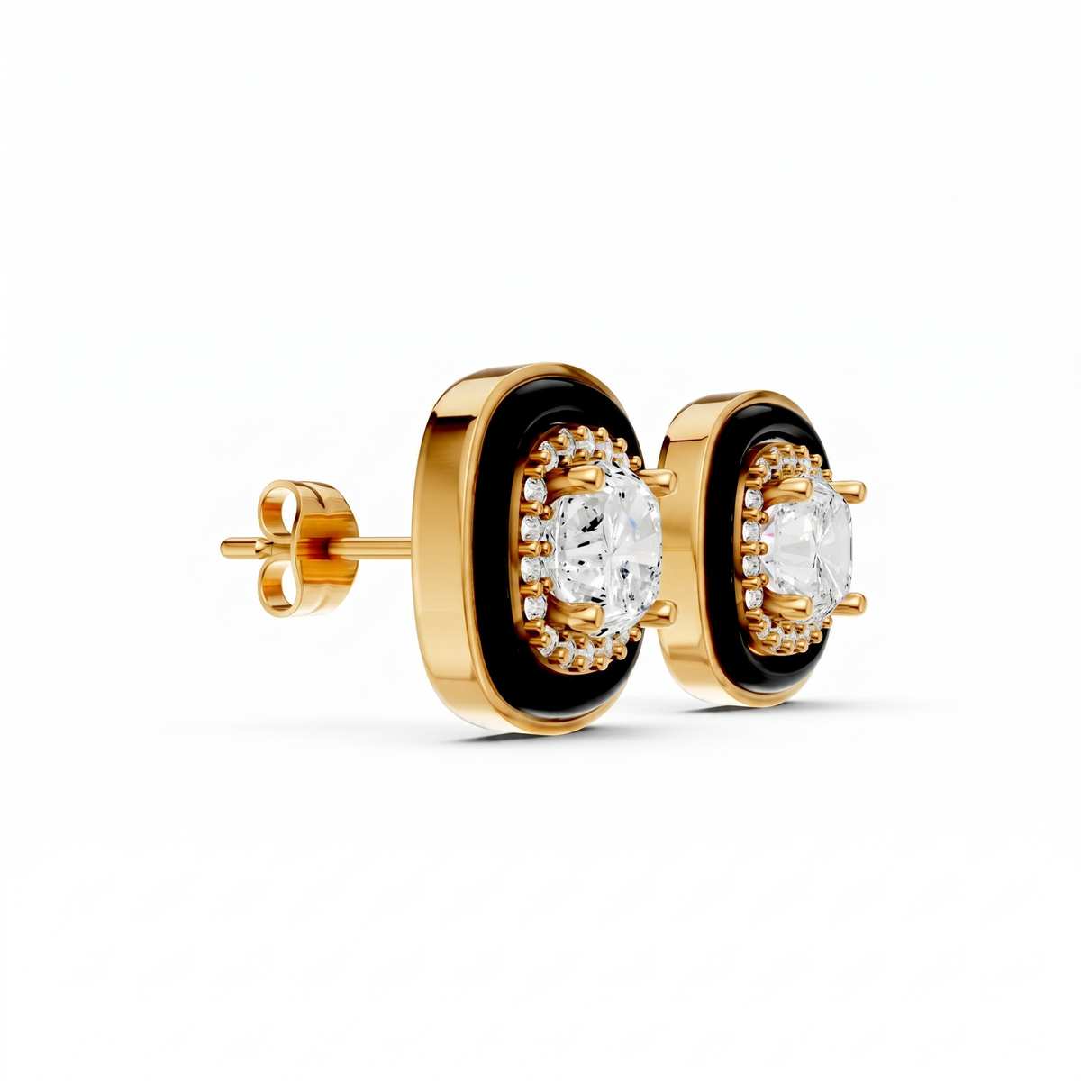 Cushion Silver CZ Luxe Back Earrings - Yellow Gold