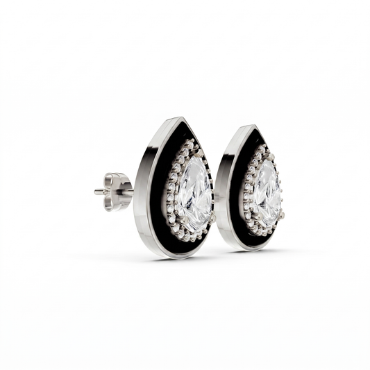 Pear Silver CZ Luxe Back Earrings - White Gold