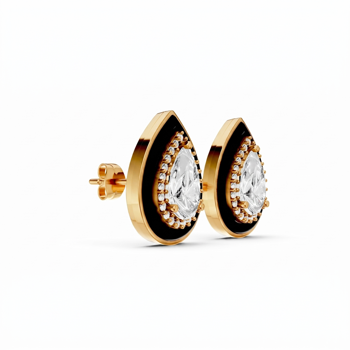 Pear Silver CZ Luxe Back Earrings - Yellow Gold
