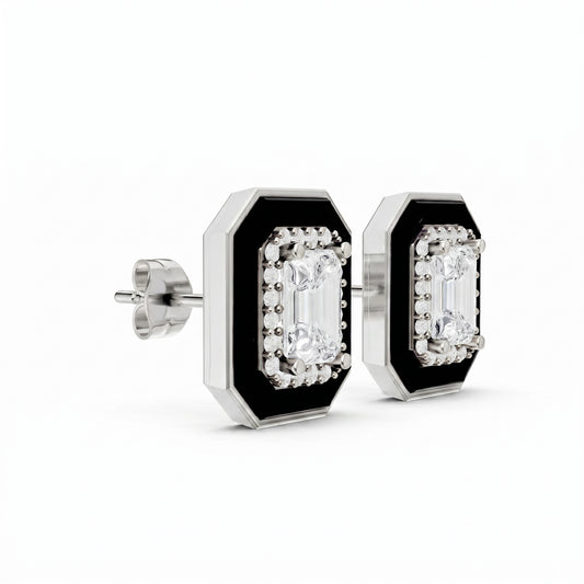 Emerald Silver Luxury Back Earrings - White Gold