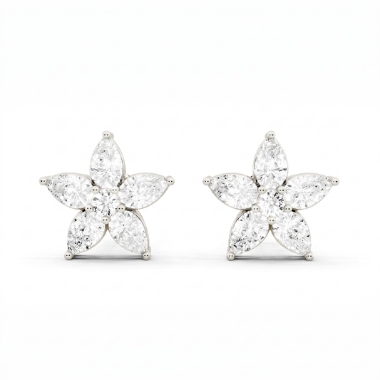 Pear & Round Lab-Grown Diamond Back Earrings - White Gold