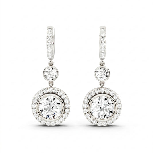 Round Lab-Grown Diamond Classic Back Earrings - White Gold