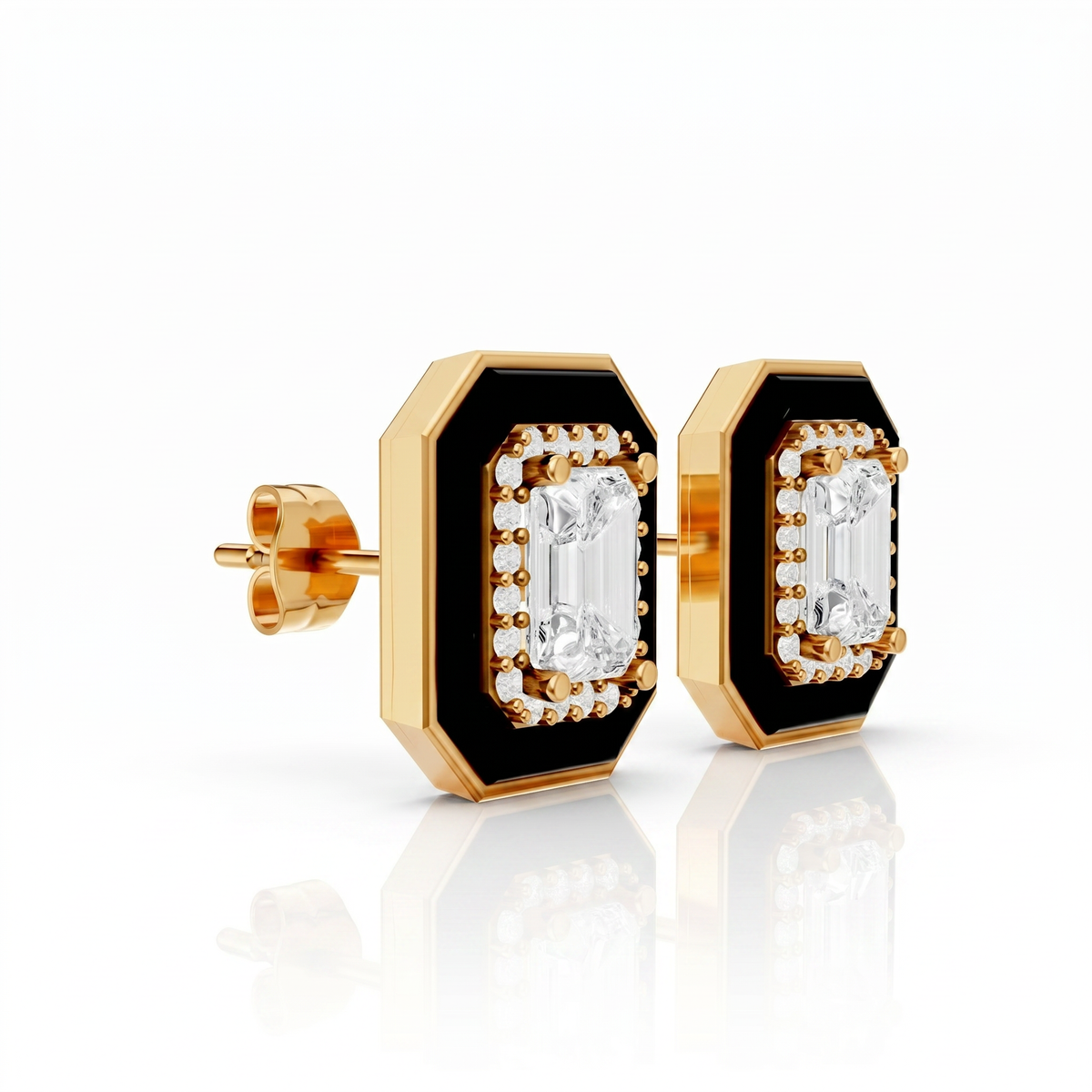 Emerald Silver Luxury Back Earrings - Yellow Gold