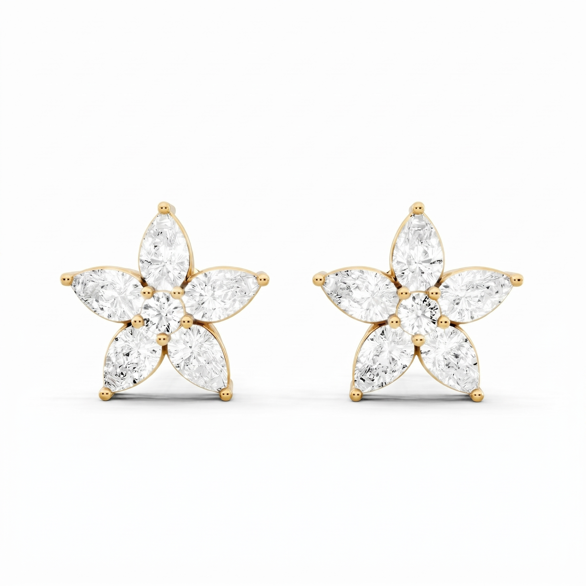 Pear & Round Lab-Grown Diamond Back Earrings - Yellow Gold
