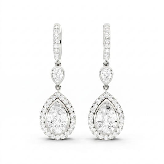 Pear Round Lab-Grown Diamond Elegant Back Earrings - White Gold