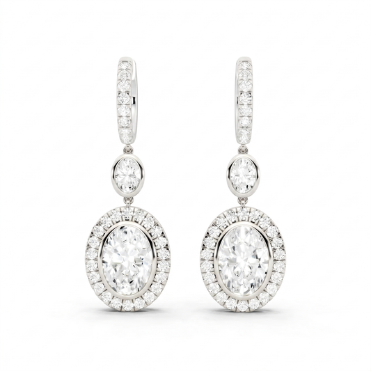 Oval Round Lab-Grown Diamond Luxe Back Earrings - White Gold