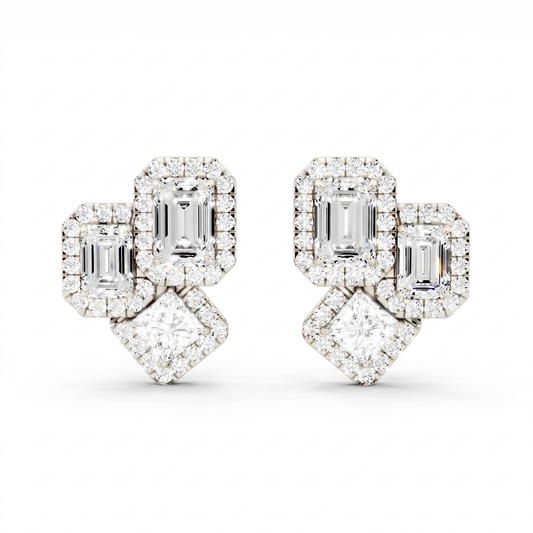 Multi Shape Lab-Grown Diamond Luxe Back Earrings - White Gold