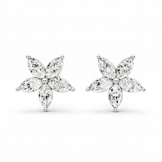 Marquise Lab-Grown Diamond Luxe Back Earrings - White Gold