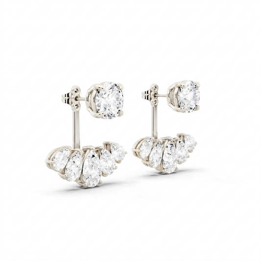 Pear & Round Lab-Grown Diamond Luxe Back Earrings - White Gold