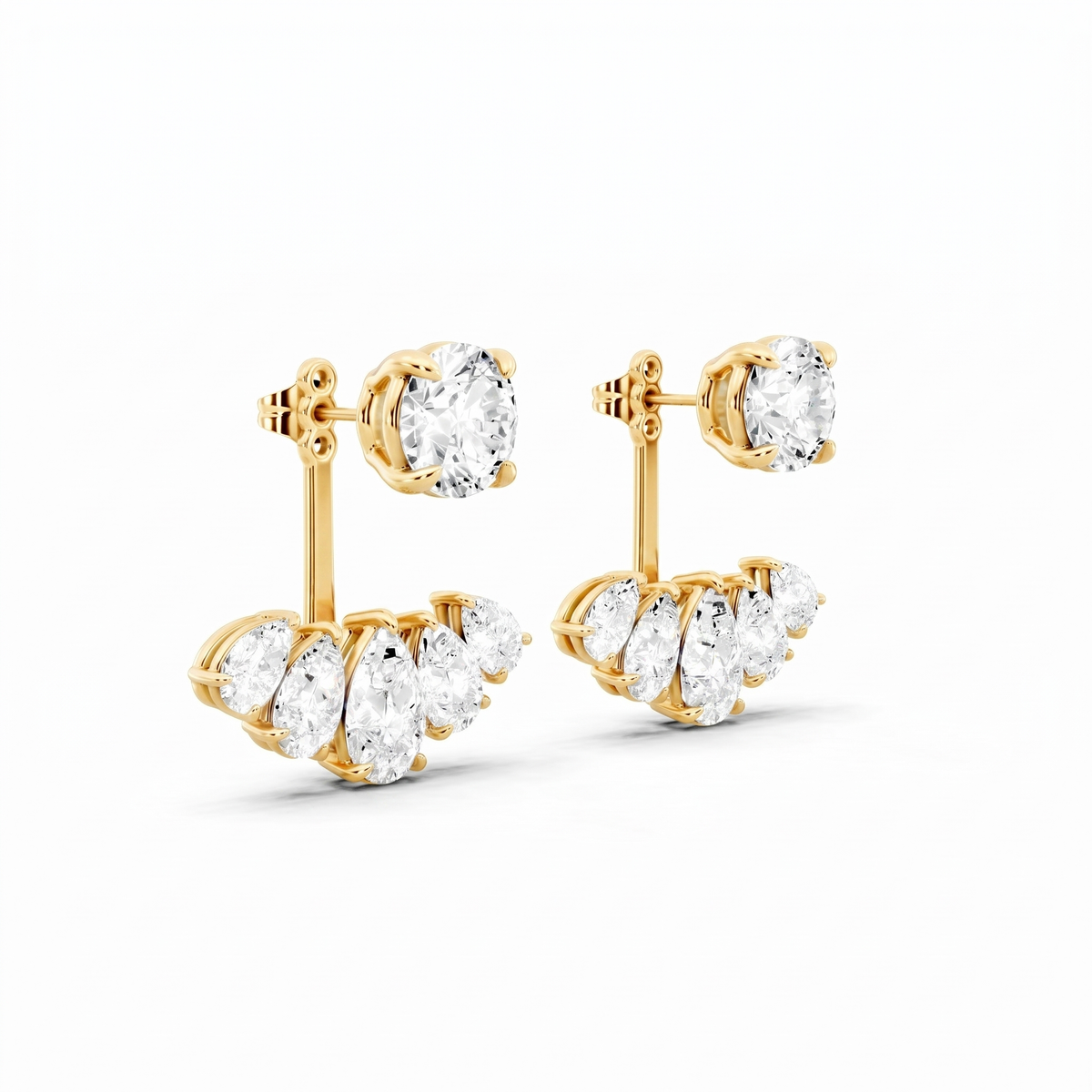 Pear & Round Lab-Grown Diamond Luxe Back Earrings - Yellow Gold