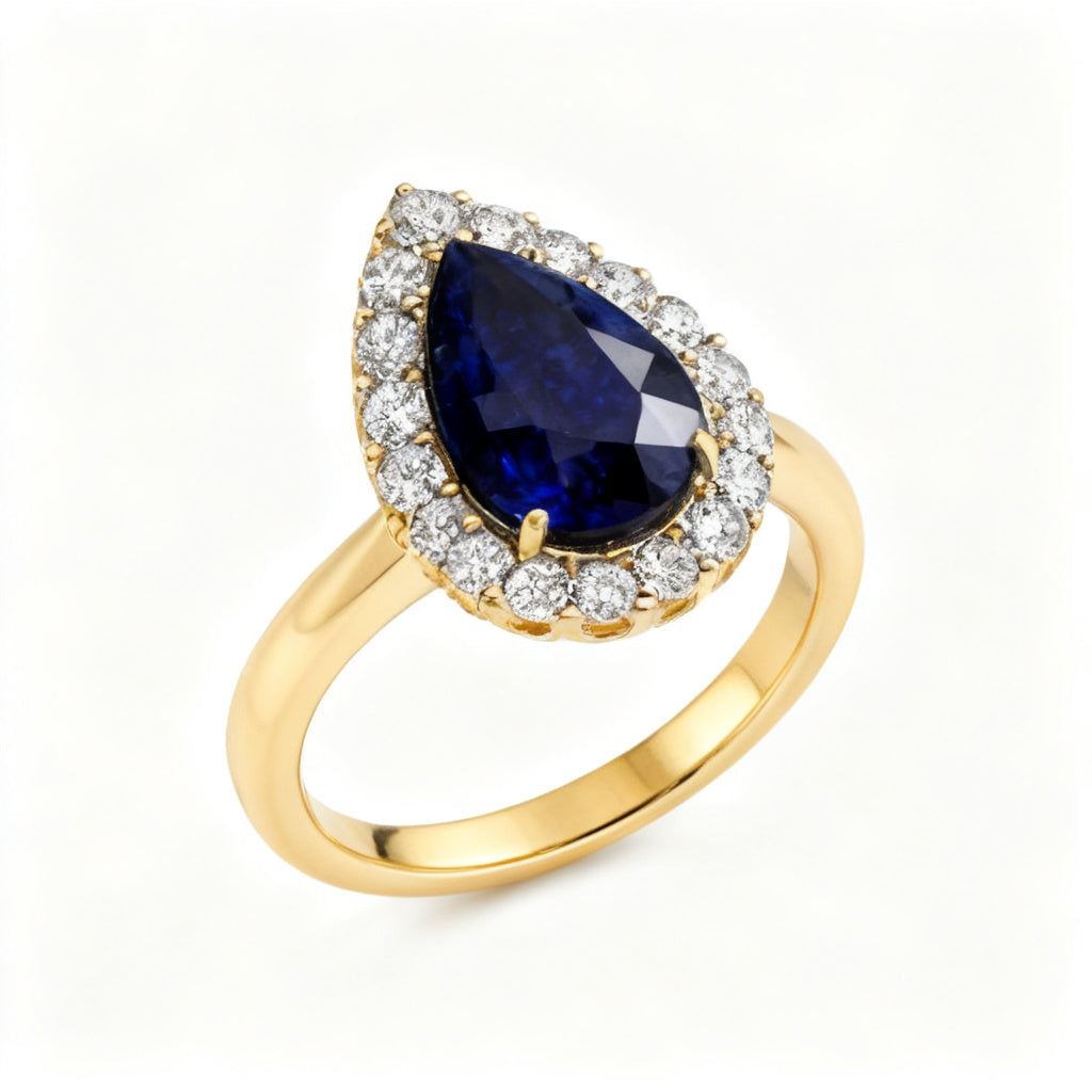Celestial Pear Halo Ring Yellow Gold Overhead View