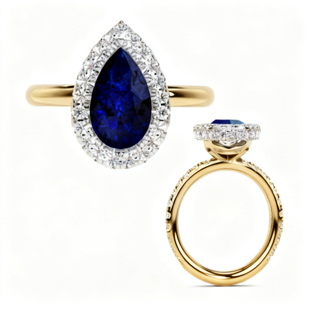Celestial Pear Halo Ring Yellow Gold Front View