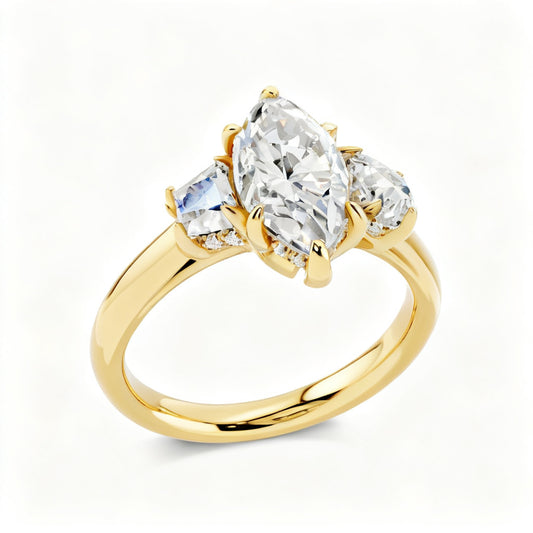 Marquise Ethereal Crown Ring Yellow Gold 45 Degree View