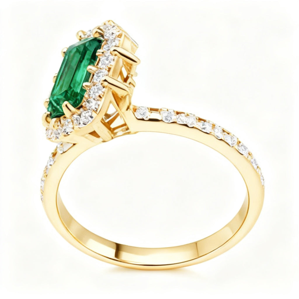 Verdant Halo Solitaire Ring Yellow Gold Side View