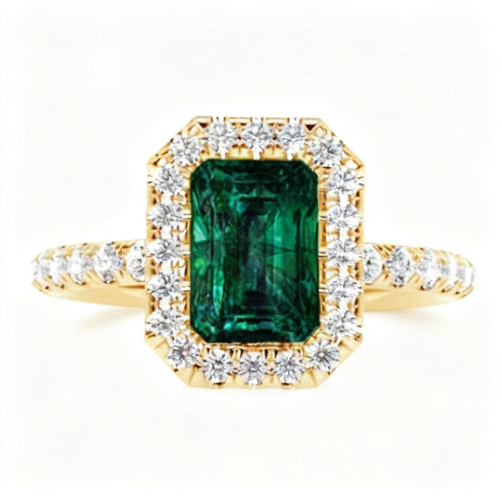 Verdant Halo Solitaire Ring Yellow Gold Front View
