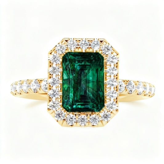 Verdant Halo Solitaire Ring Yellow Gold Front View