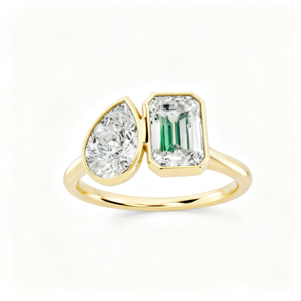 Emerald Prism Duo Ring Yellow Gold 45 Degree View