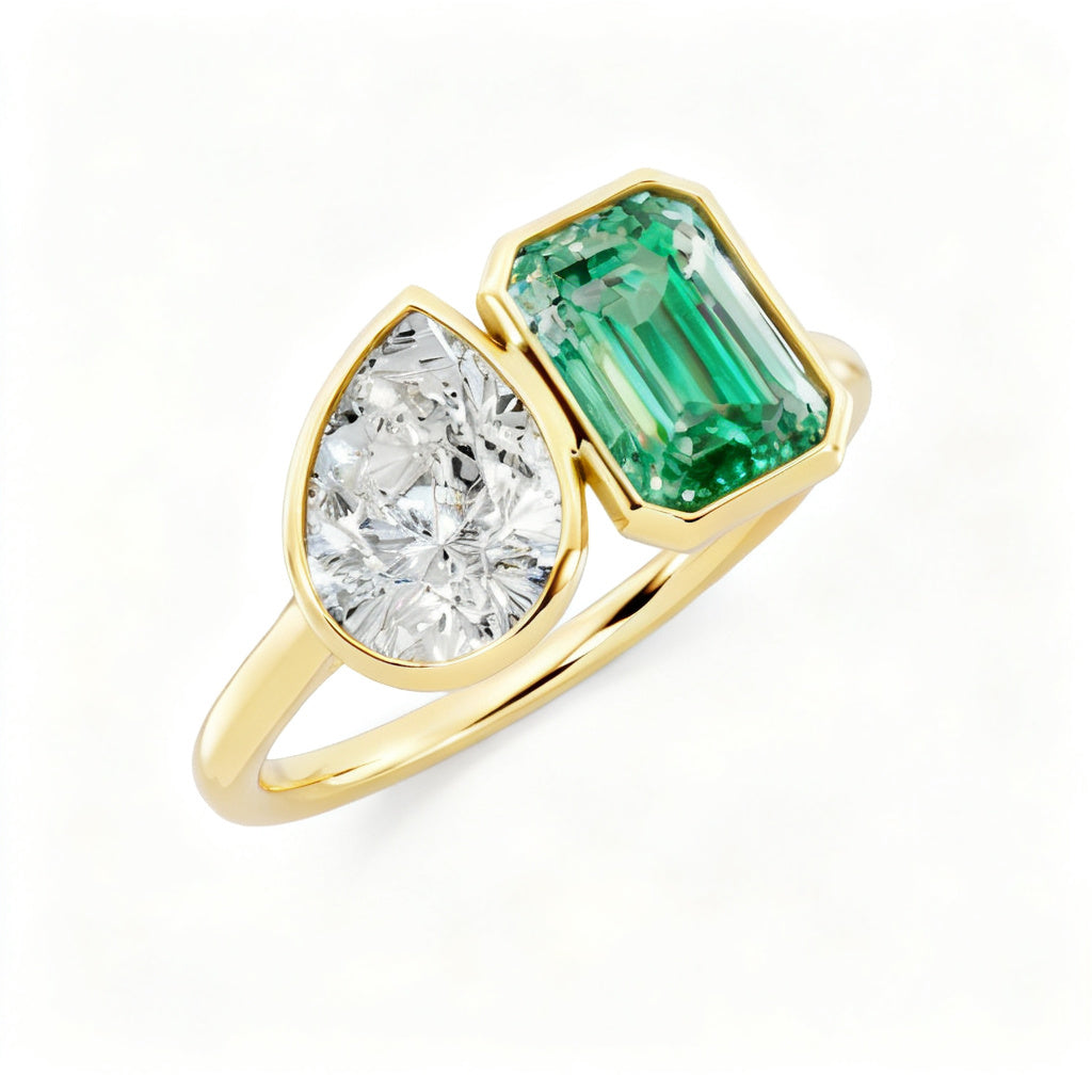 Emerald Prism Duo Ring Yellow Gold Overhead View