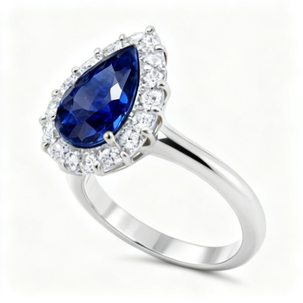 Celestial Pear Halo Ring White Gold Side View