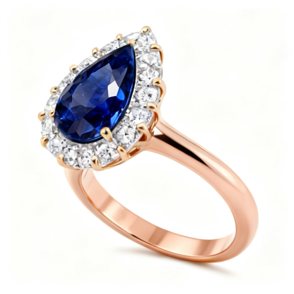 Celestial Pear Halo Ring Rose Gold Side View
