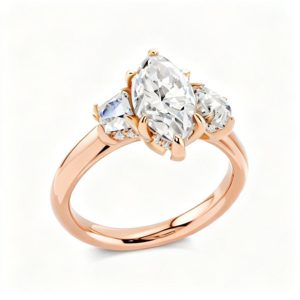 Marquise Ethereal Crown Ring Rose Gold 45 Degree View