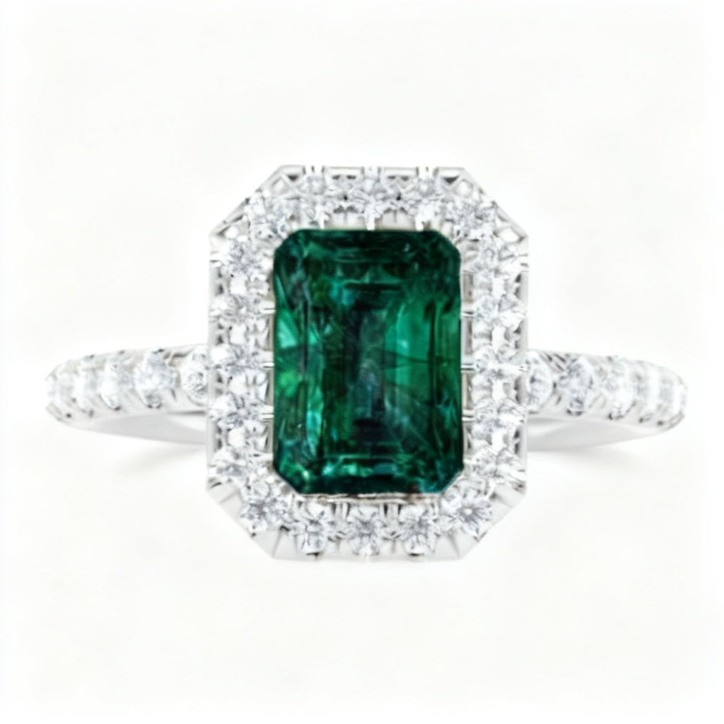 Verdant Halo Solitaire Ring White Gold Front View