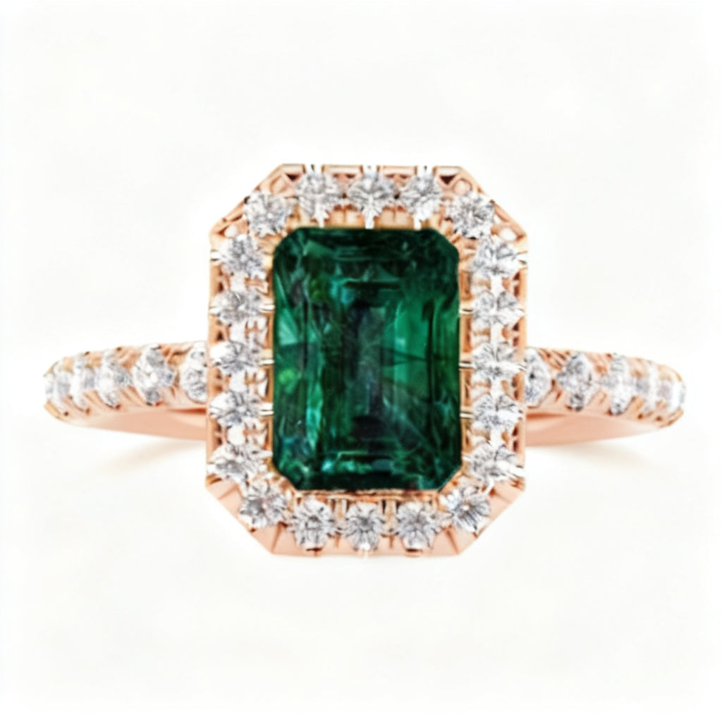 Verdant Halo Solitaire Ring Rose Gold Front View