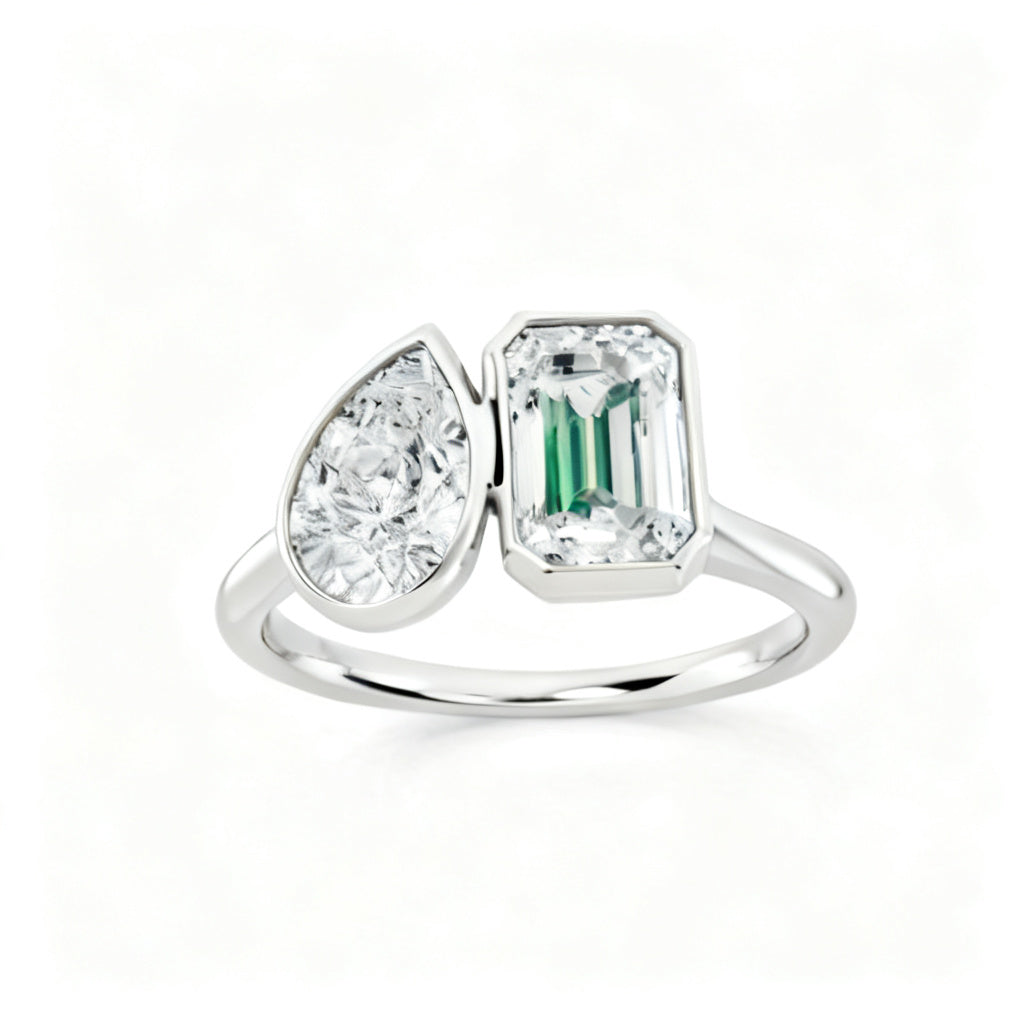 Emerald Prism Duo Ring White Gold 45 Degree View