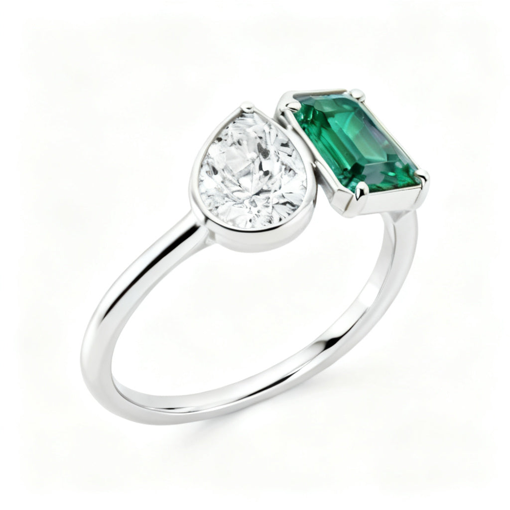 Emerald Prism Duo Ring White Gold Side View