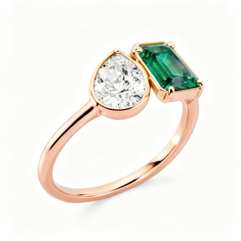 Emerald Prism Duo Ring Rose Gold Side View