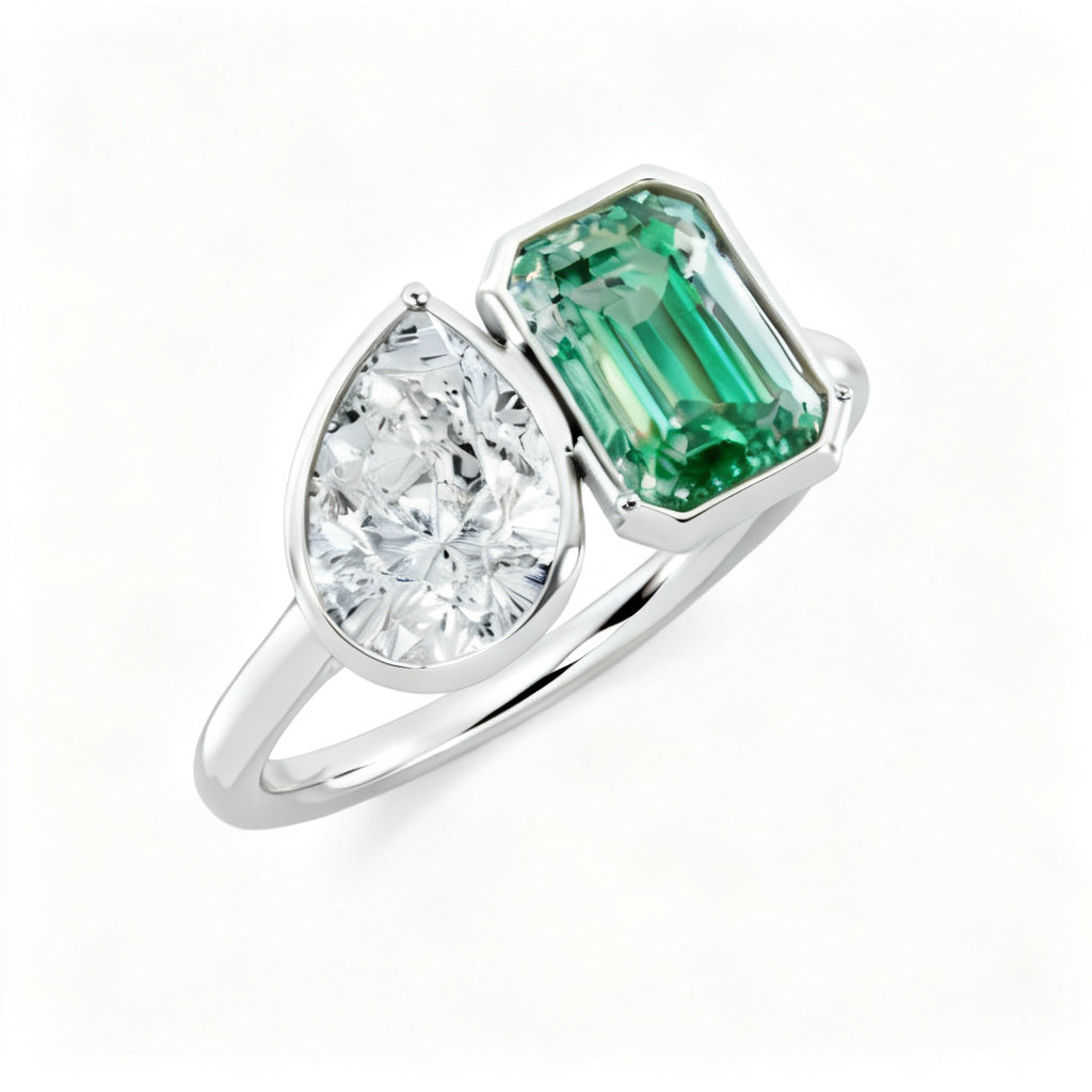 Emerald Prism Duo Ring White Gold Overhead View