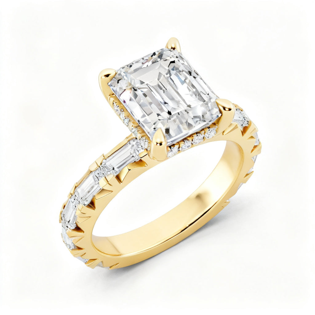 Emerald Arch Band Ring Yellow Gold Overhead View