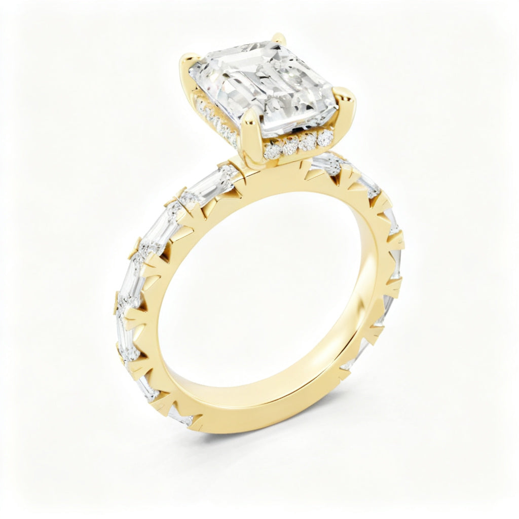 Emerald Arch Band Ring Yellow Gold Side View
