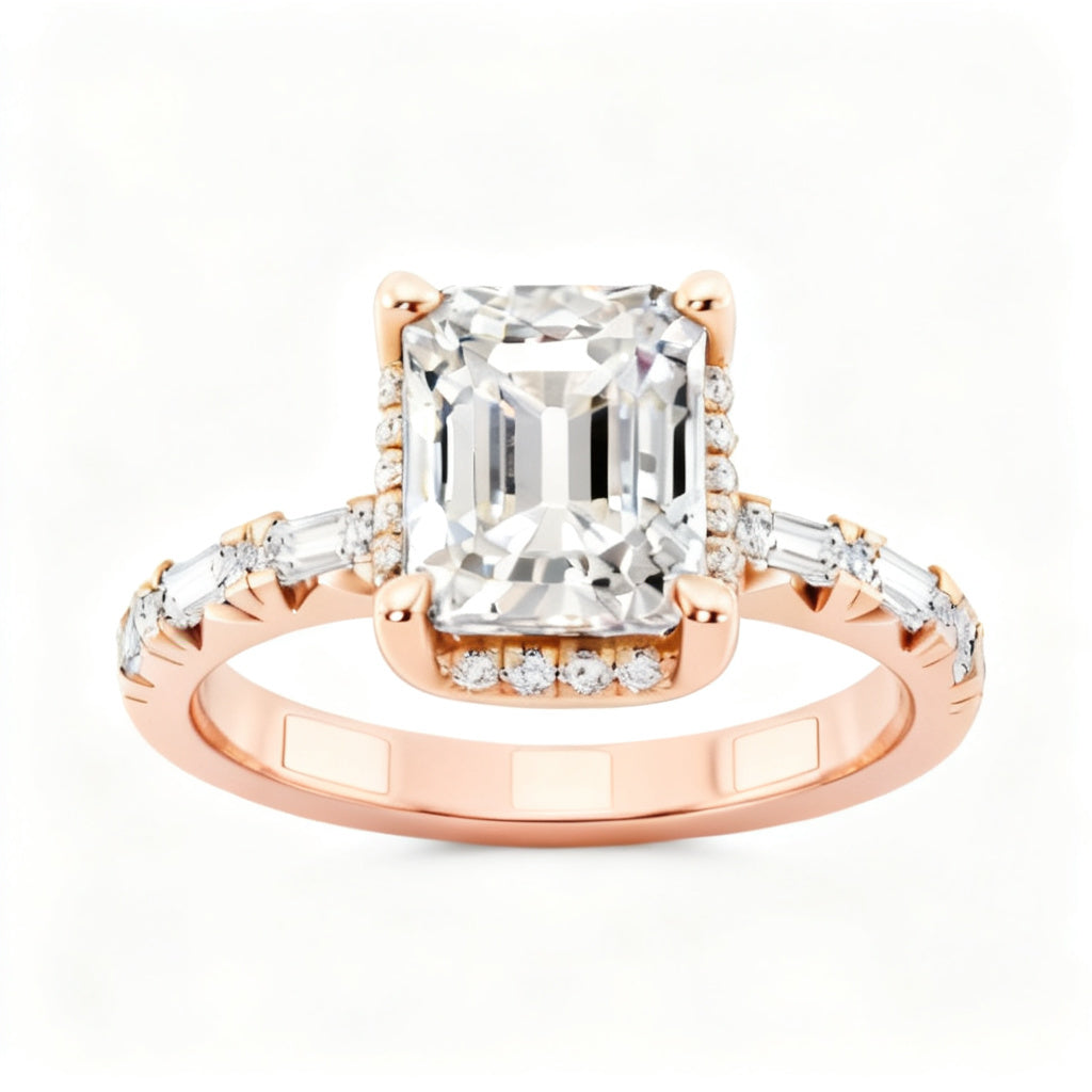 Emerald Arch Band Ring Rose Gold Front View