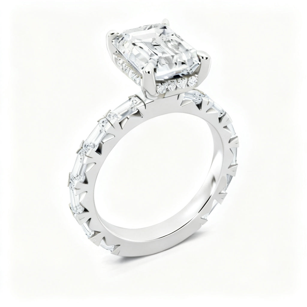 Emerald Arch Band Ring White Gold Side View