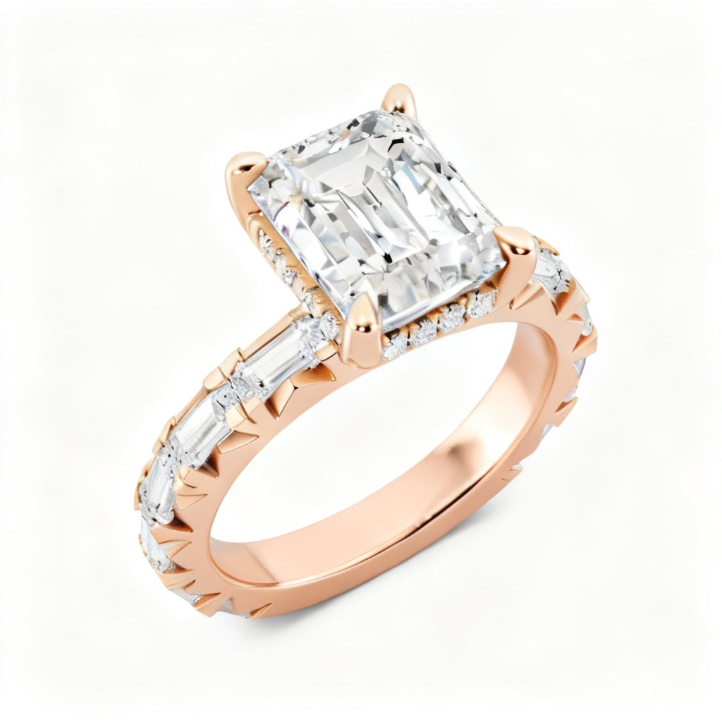 Emerald Arch Band Ring Rose Gold Overhead View