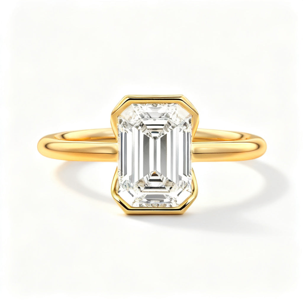 Lumina Emerald Solitaire Ring Yellow Gold Front View